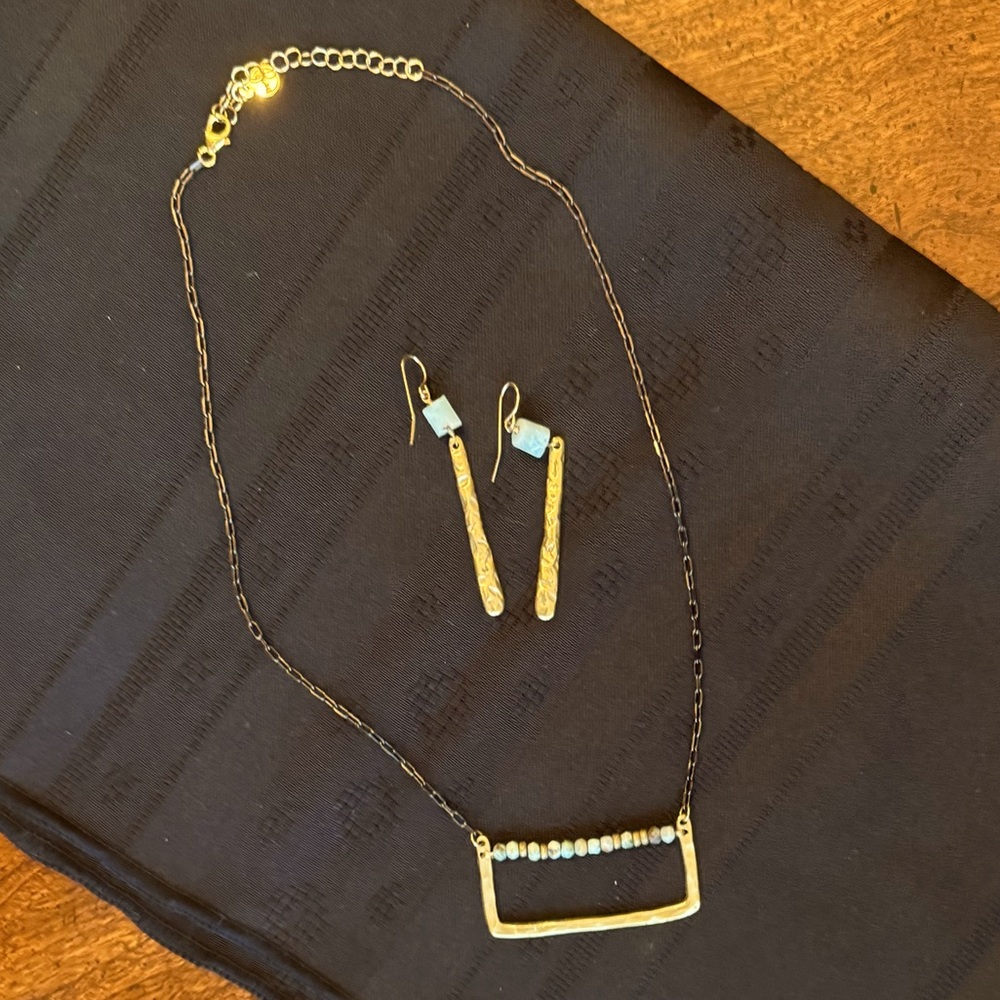 Hand crafted elegant Larimar earrings and necklace set.